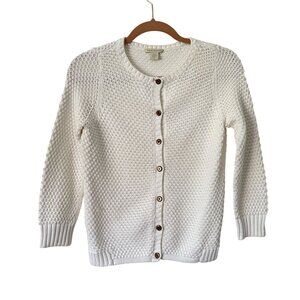 White + Warren Size S Cotton Textured Knit Button Front Cardigan Sweater White